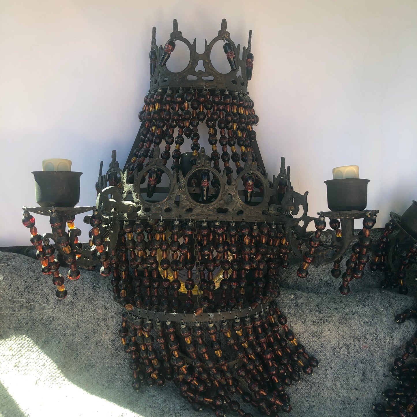 AMBER BEADED WALL LIGHTS - PAIR