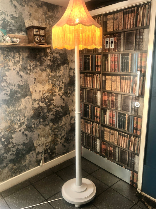 VINTAGE WOODEN FLOOR LAMP & SHADE