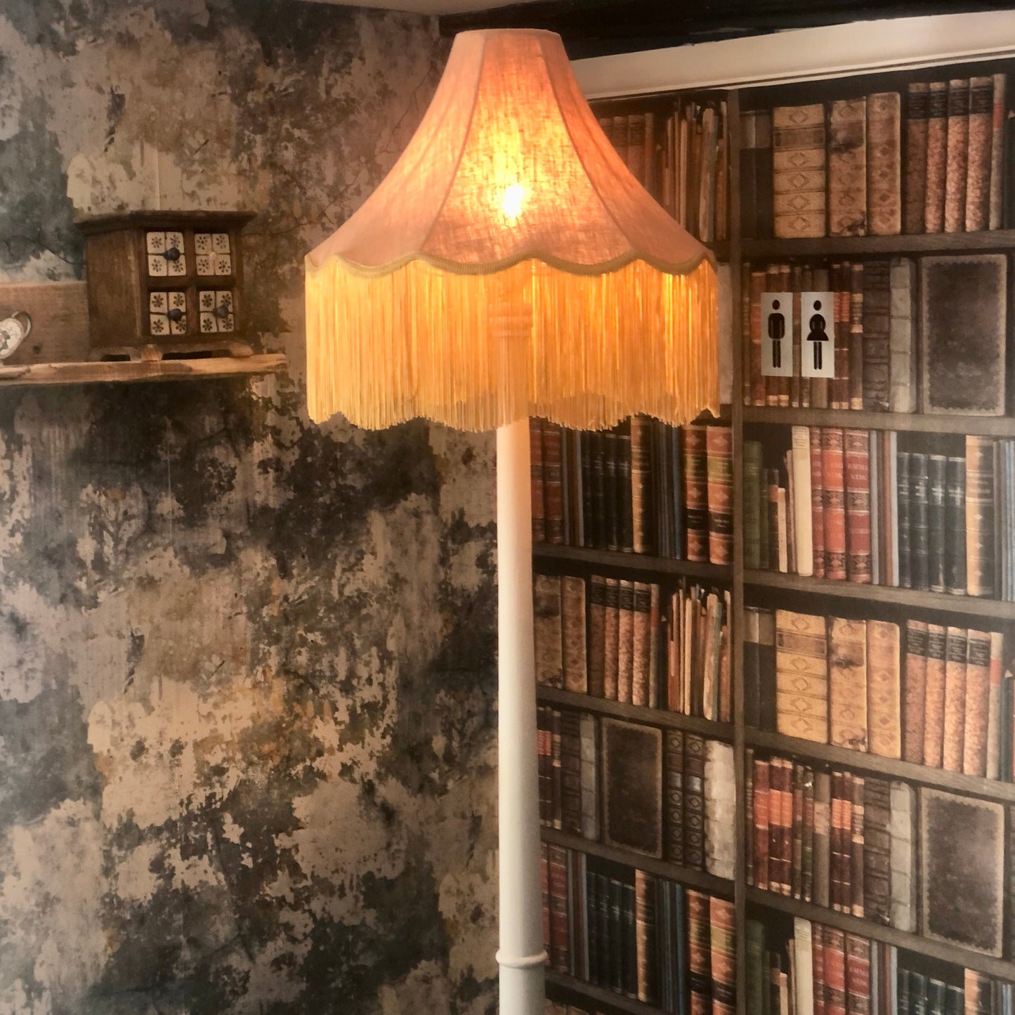 VINTAGE WOODEN FLOOR LAMP & SHADE