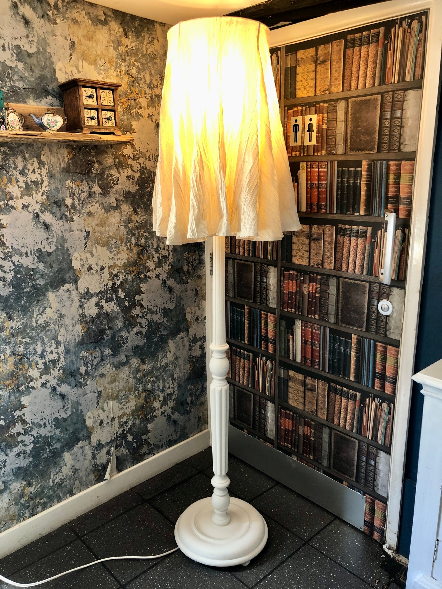 VINTAGE WOODEN FLOOR LAMP & ZARA LANTERN SHADE