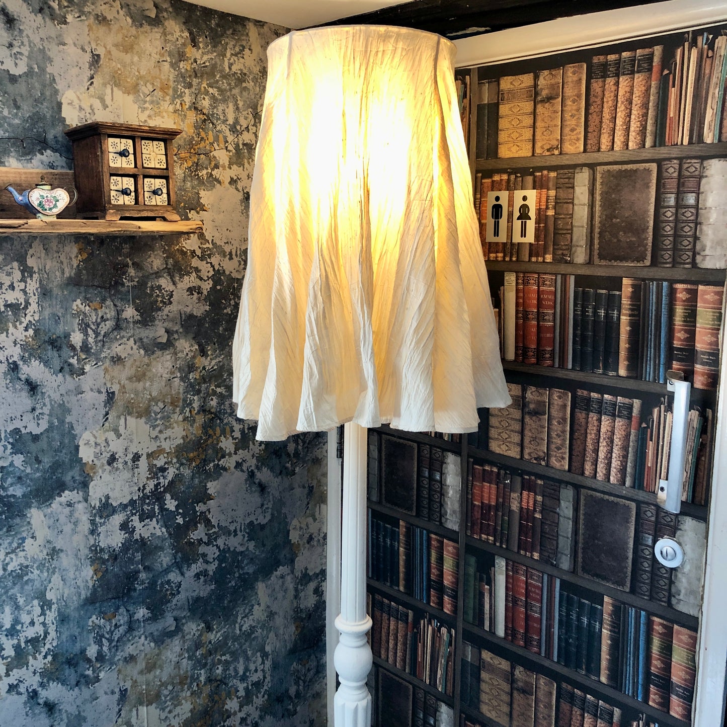 VINTAGE WOODEN FLOOR LAMP & ZARA LANTERN SHADE