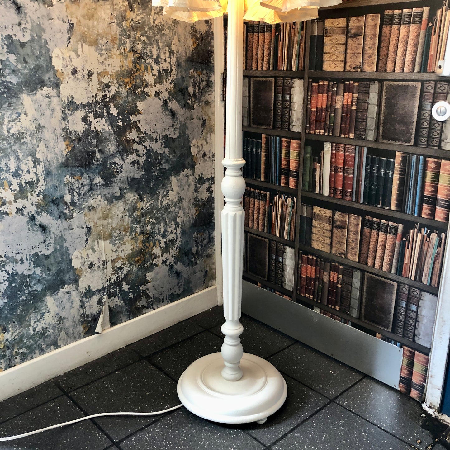 VINTAGE WOODEN FLOOR LAMP & ZARA LANTERN SHADE