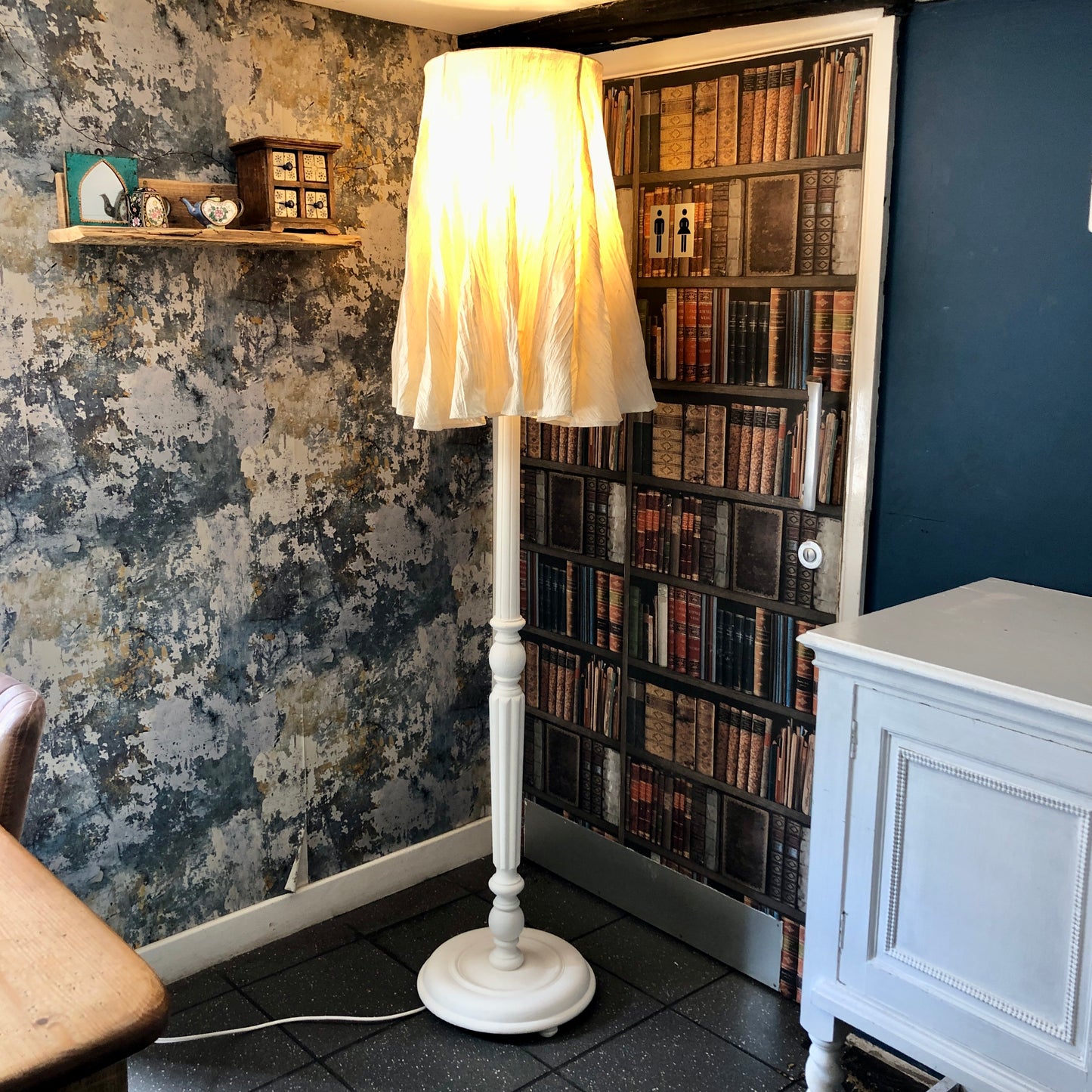 VINTAGE WOODEN FLOOR LAMP & ZARA LANTERN SHADE