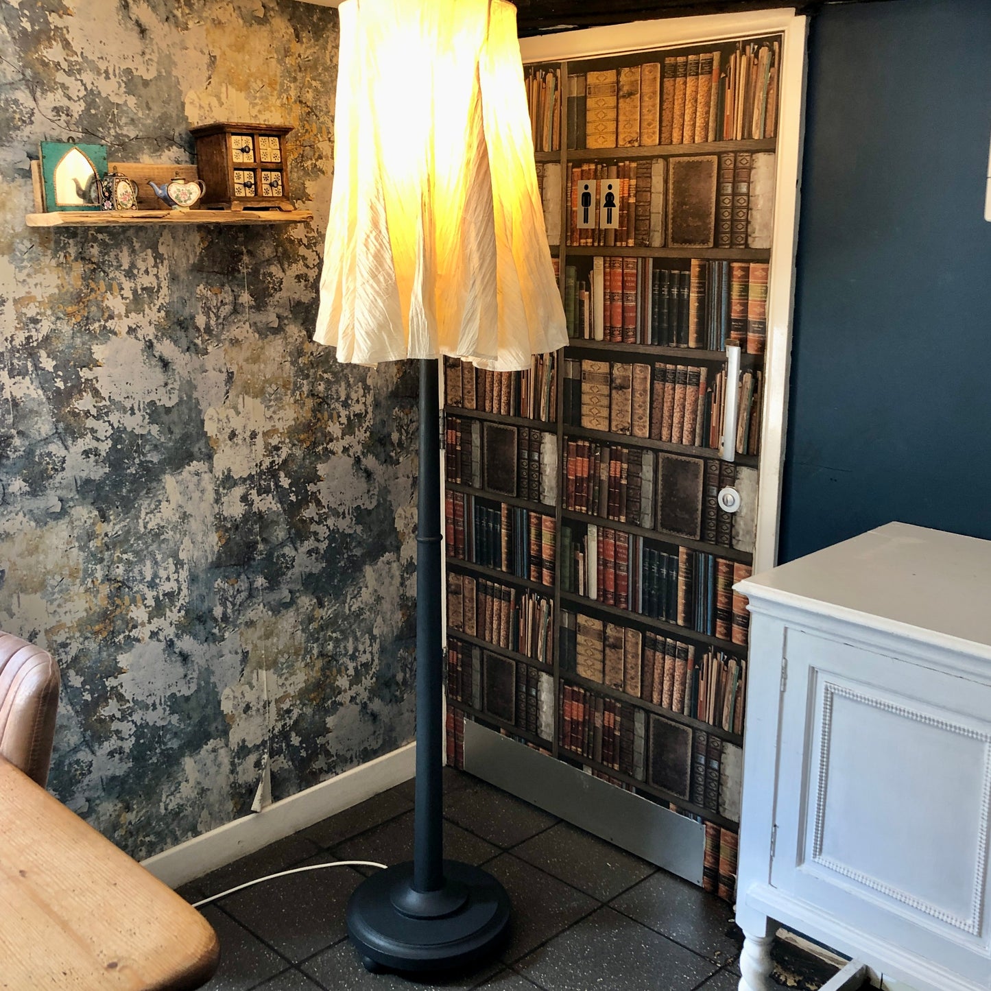 VINTAGE WOODEN FLOOR LAMP & ZARA LANTERN SHADE