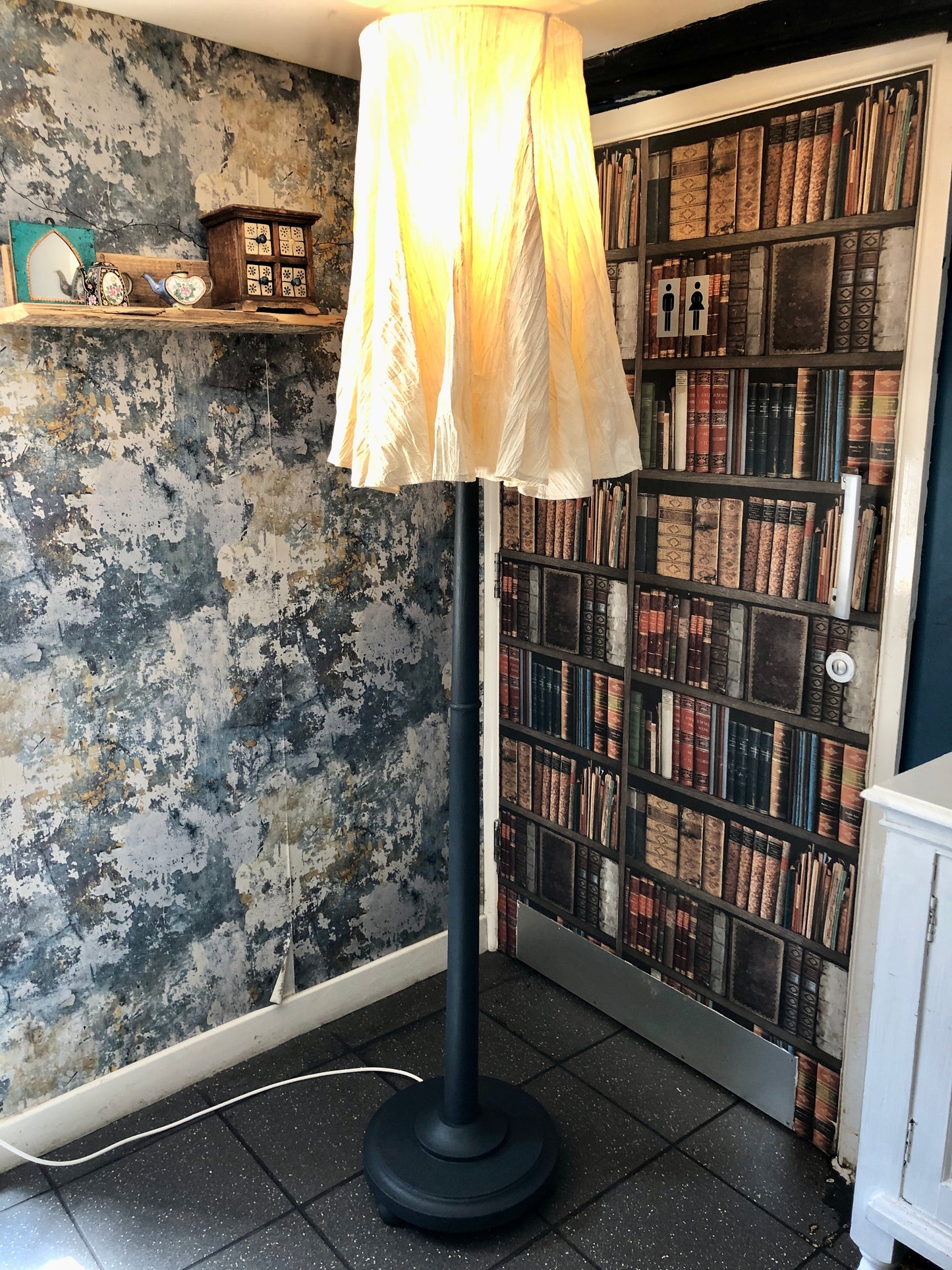VINTAGE WOODEN FLOOR LAMP & ZARA LANTERN SHADE