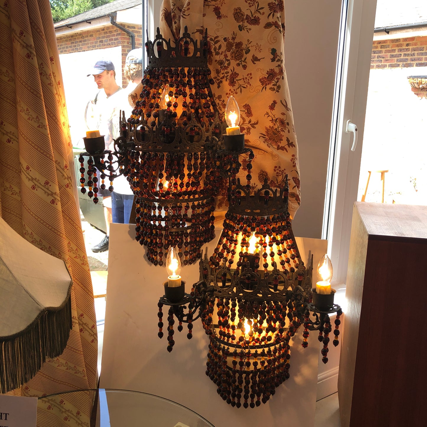 AMBER BEADED WALL LIGHTS - PAIR