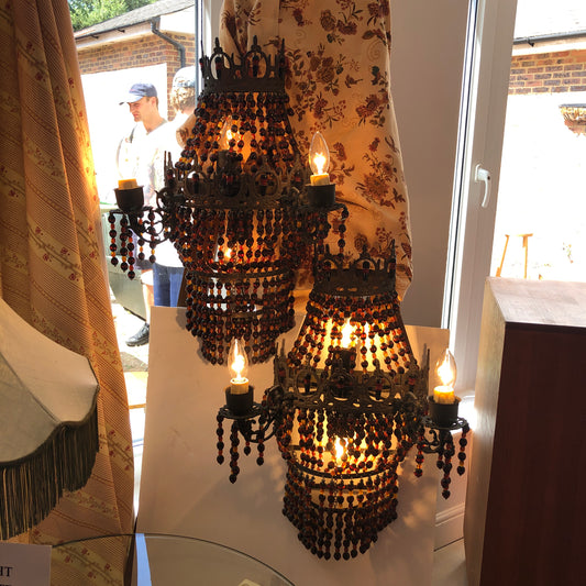 AMBER BEADED WALL LIGHTS - PAIR